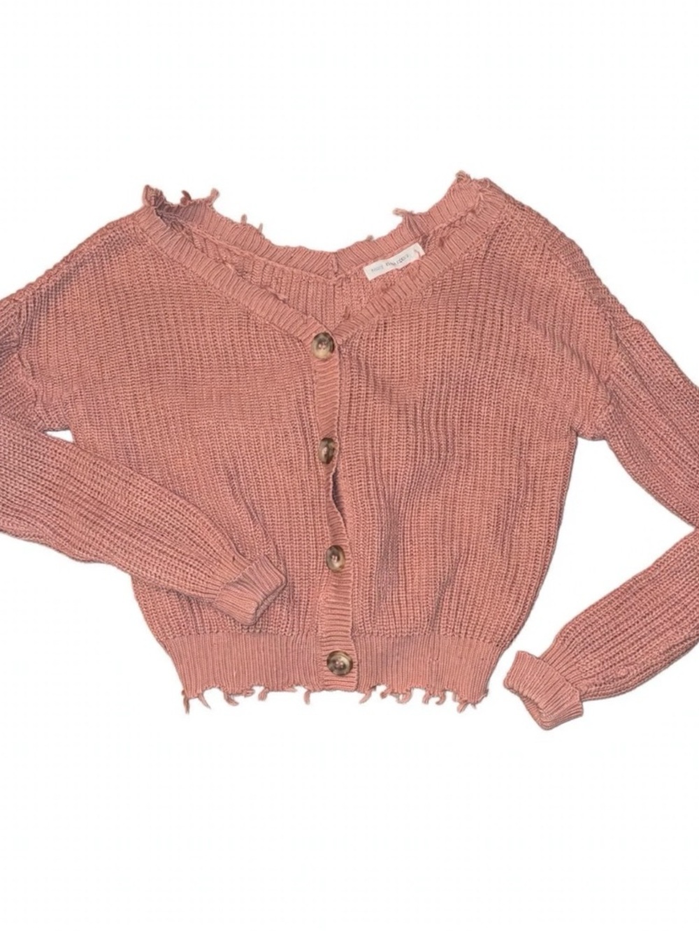 moon & madison Dusty Rose Distressed Button-Up Cardigan